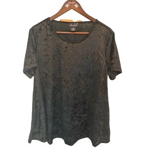 Questions Black Crushed Velvet Short Sleeve Top Scoop Neck Stretch 1X Coquette